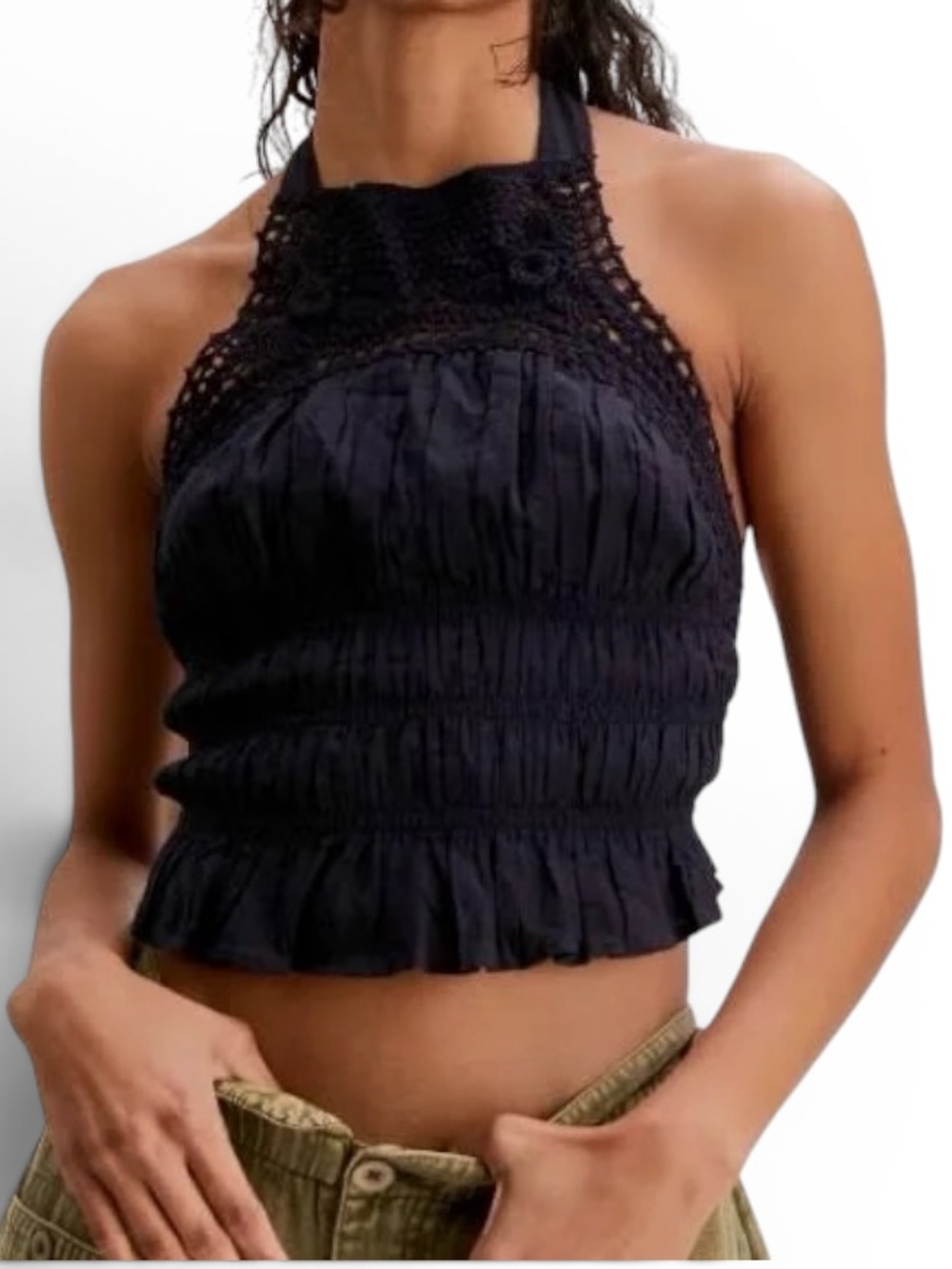 💕 Free People Ellie Crochet BlackHalter Top XS
